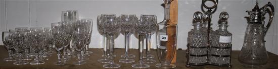 Cut glass wine glasses, decanters etc